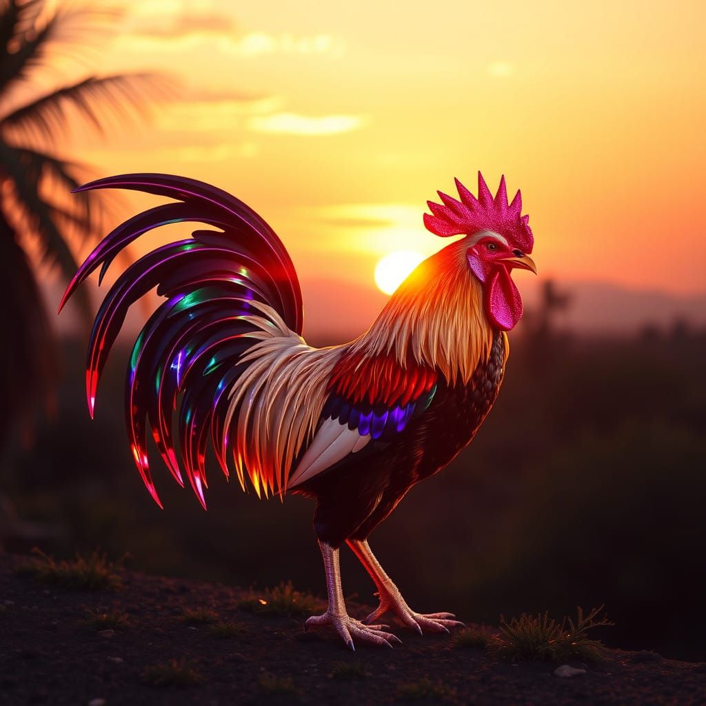 Vaporwave Sunset Celebration in Holographic Golden Hour Glor...