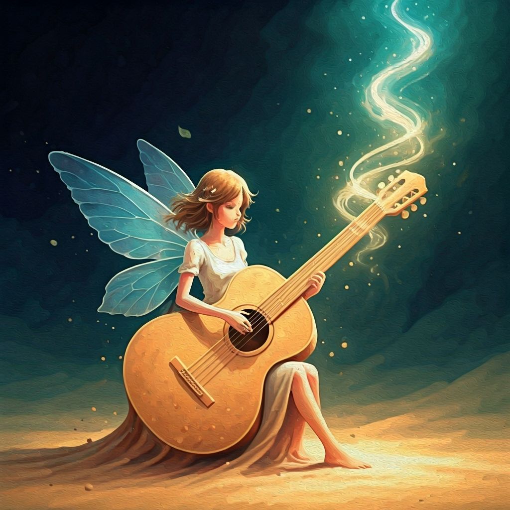 Fairy Plays Sand Guitar Like Glass in Acrylic Painting