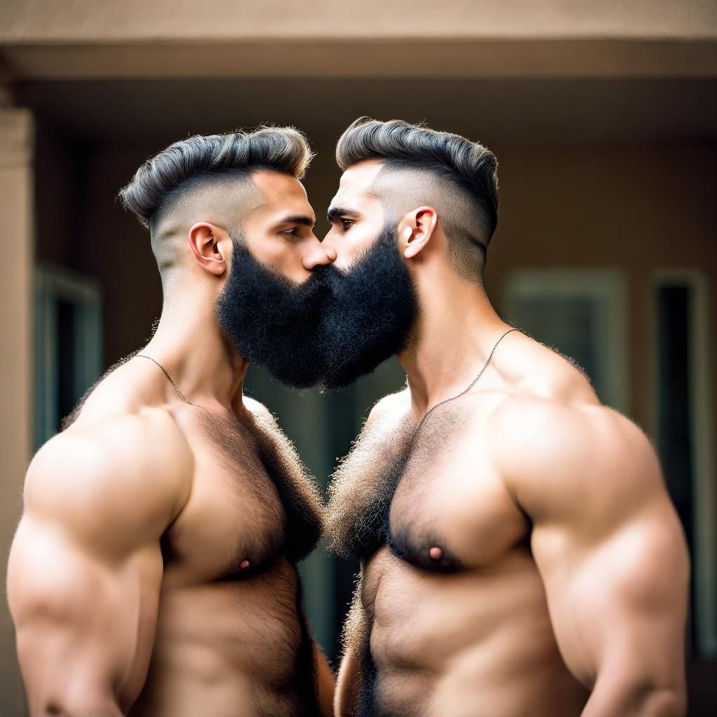 Identical Twins Kissing in Desert Landscape