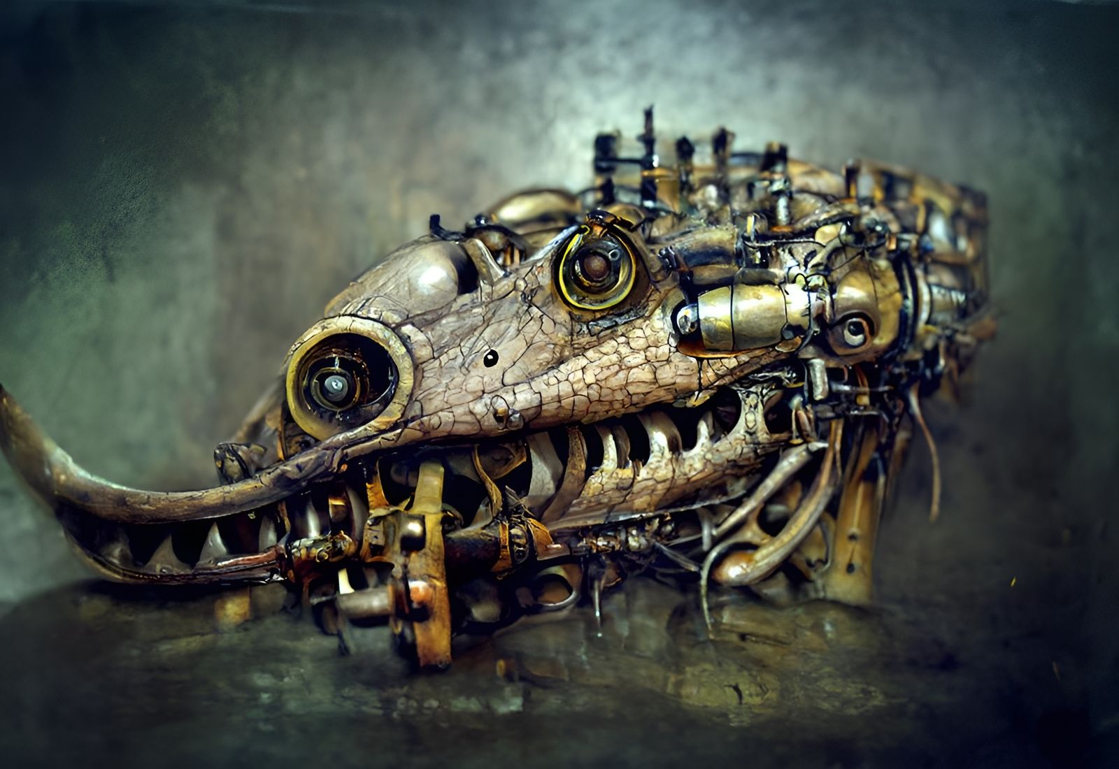 Steampunk Clockwork Crocodile Head: Biopunk Mechanical Marve...
