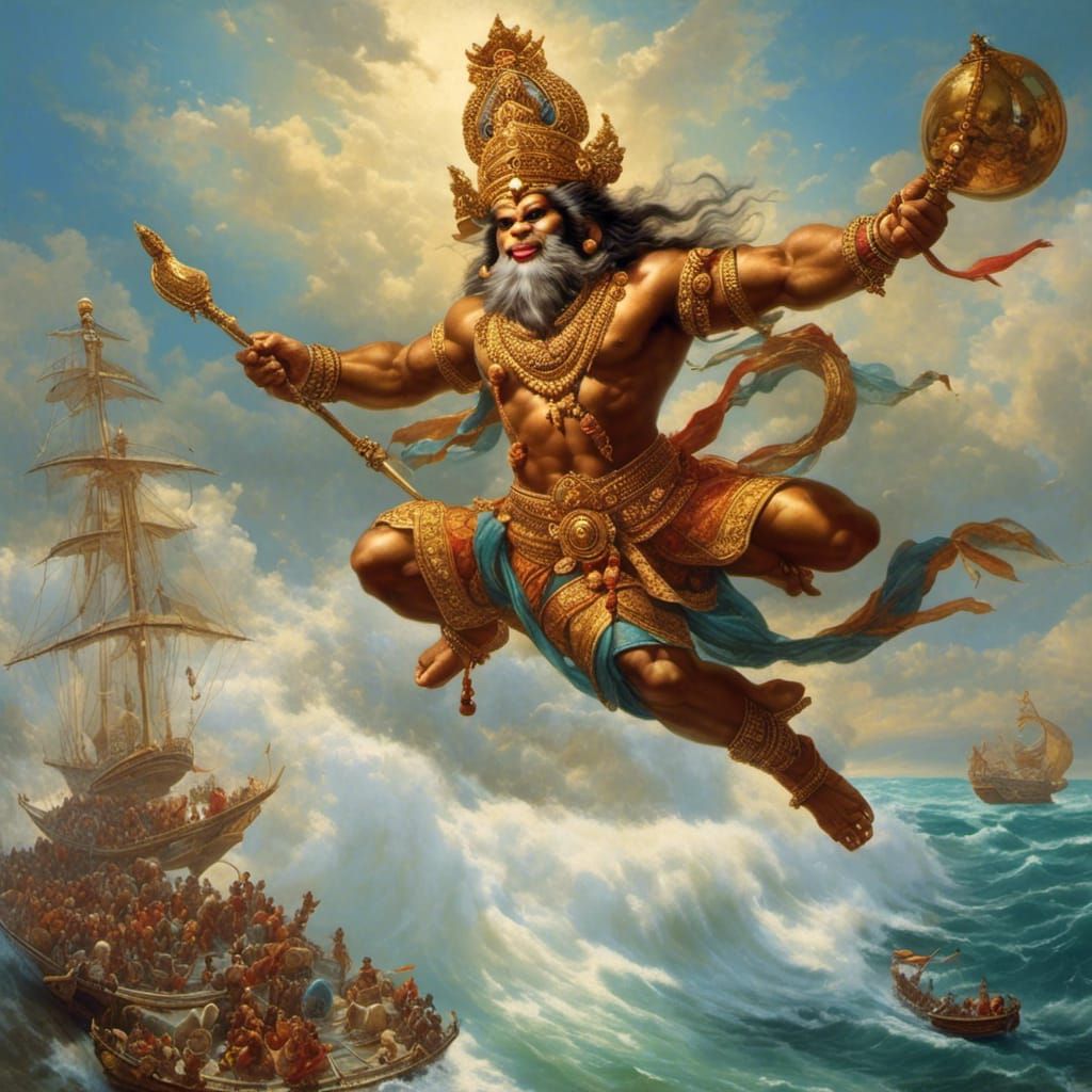 Hanuman Flies to Sri Lanka: Hyperrealistic God