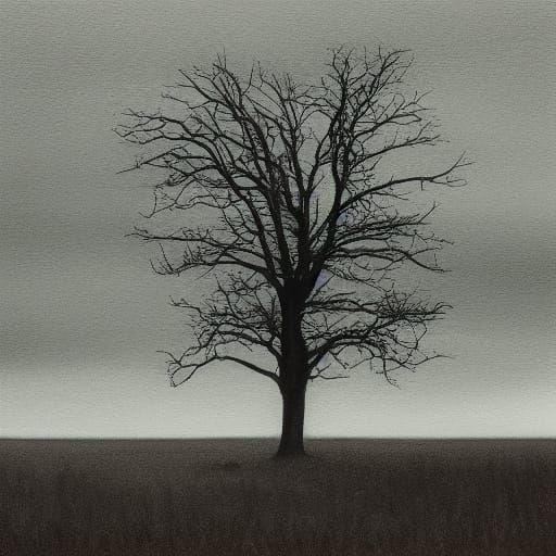 A Lonely Figure Vanishes into a Desolate Grey Landscape