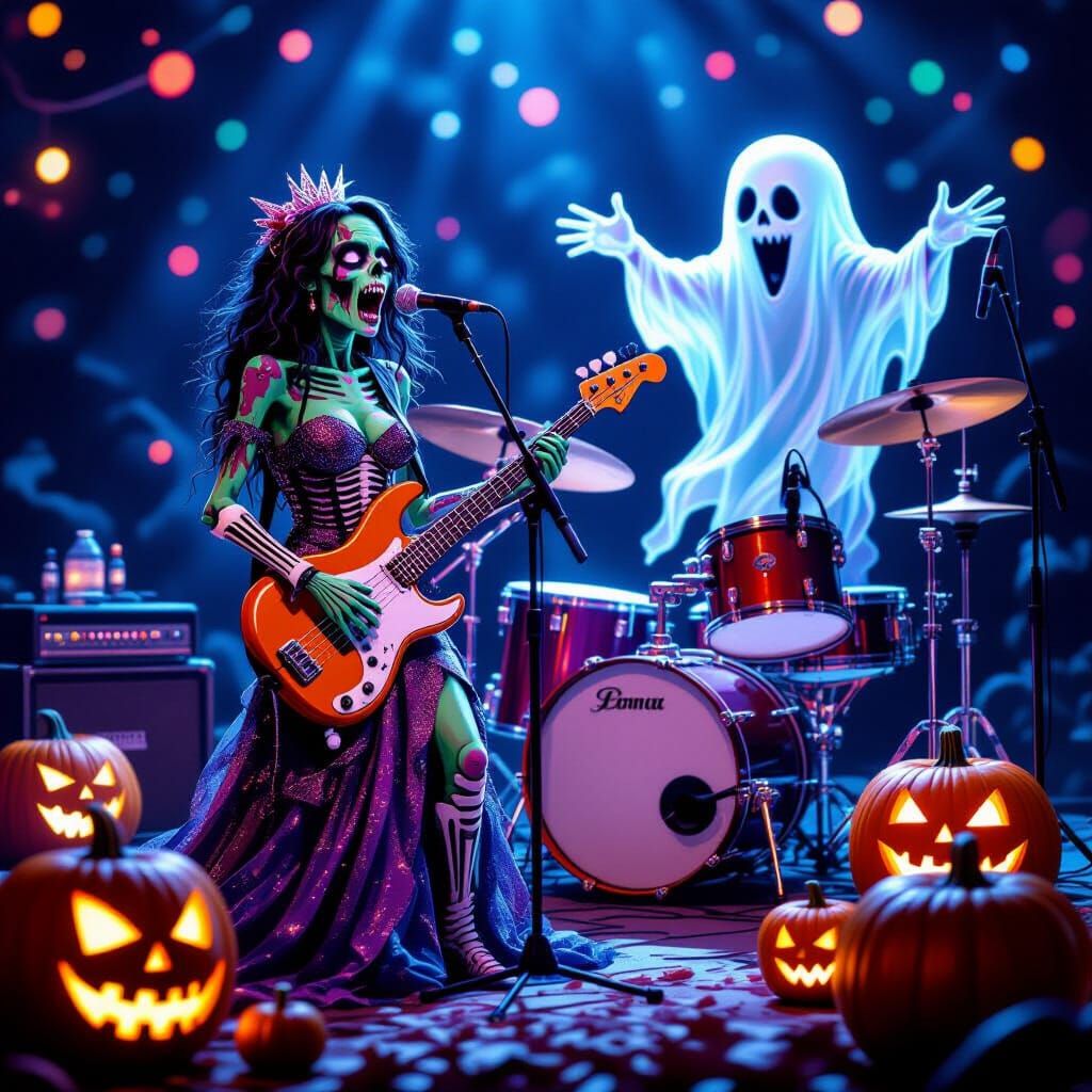 Zombie Band Performs in Neon Glow