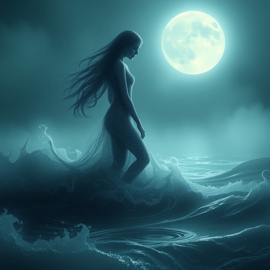 Ethereal Selkie Rising from Moonlit Depths