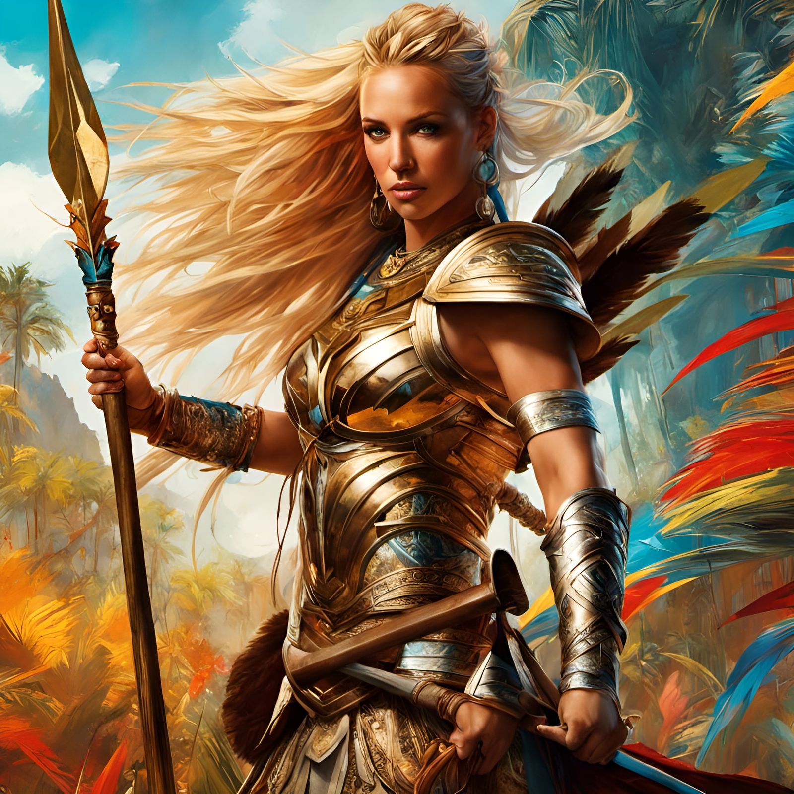 Warrior Woman Portrait in Fantasy Art Style