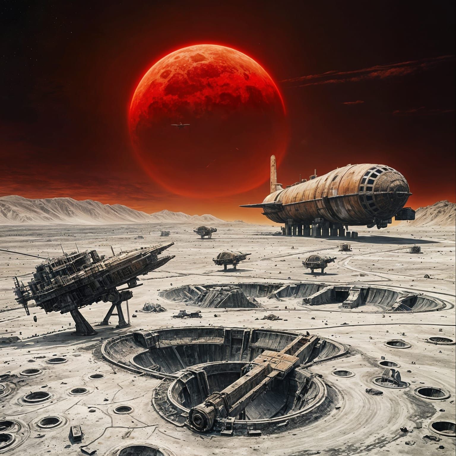 Rusting Spacecraft on a Desolate Moon Landscape