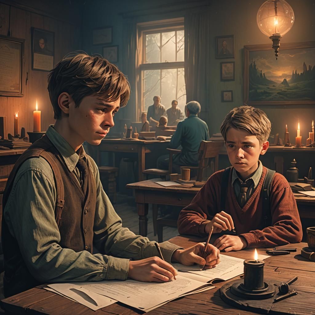 Boy Cries in Mystical Candlelit Classroom