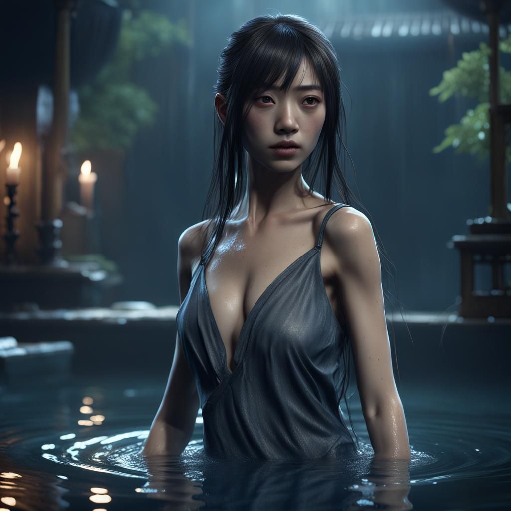 Attractive Ghost Woman Posing in Water