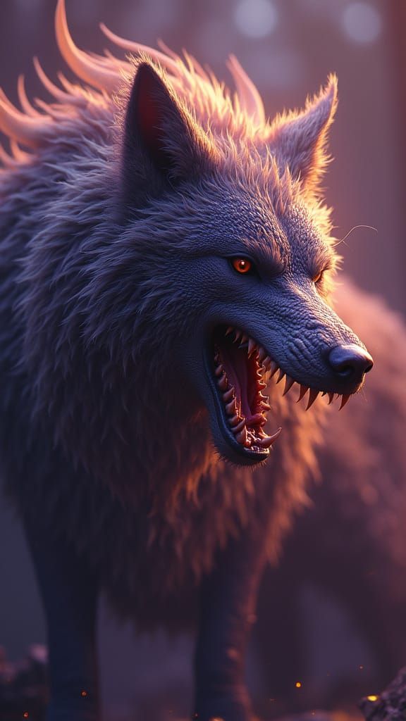 Dark Fantasy Wolf Dragon Hybrid in Epic, Cinematic Style