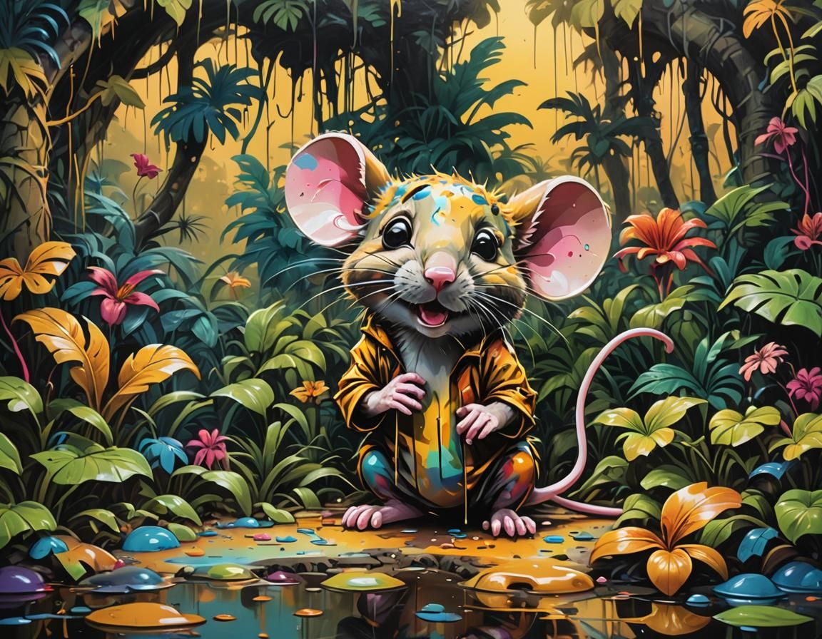Mouse in Jungle, Graffiti Splash Art Style