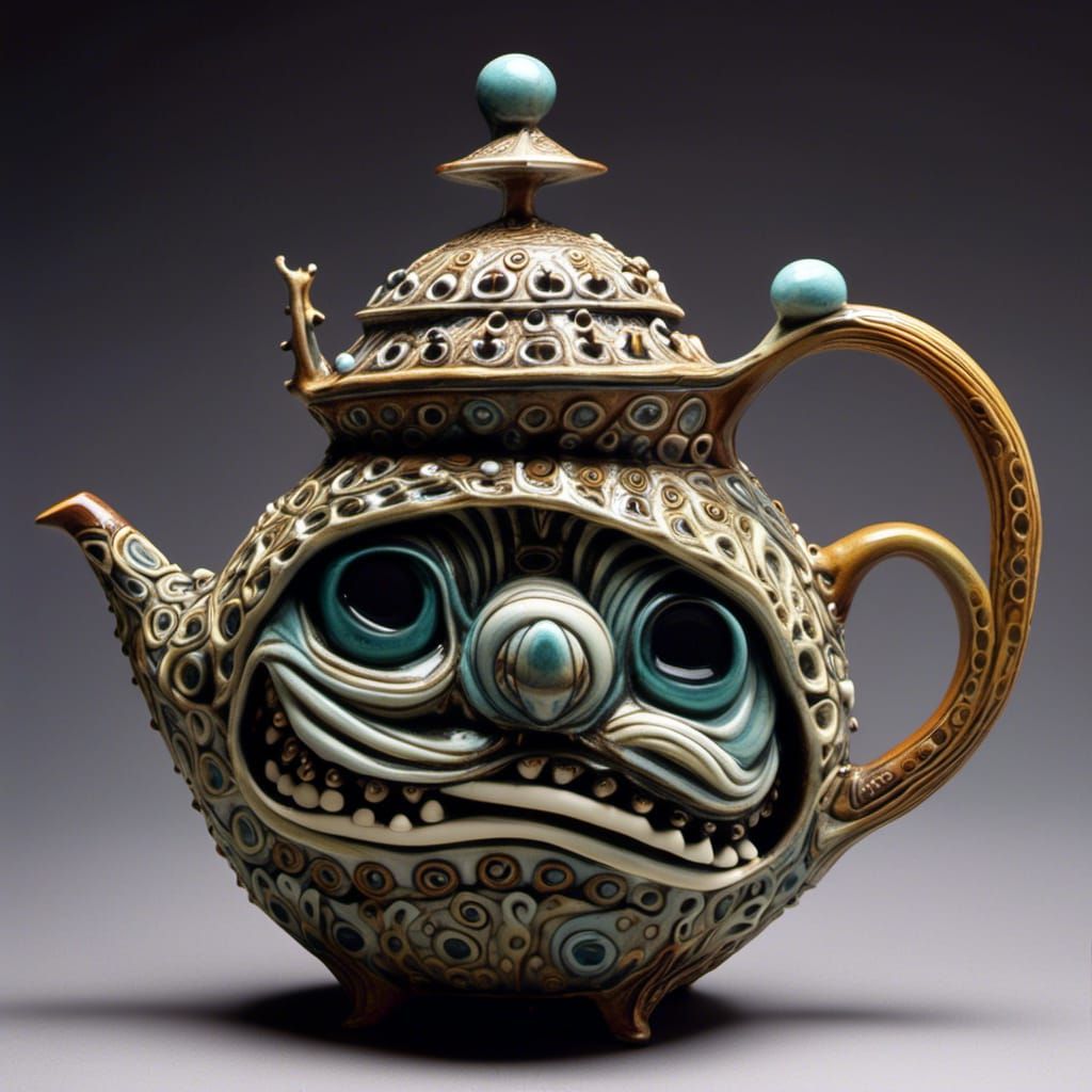 Mischievous Creature Teapot: Watercolor Ceramic Masterpiece