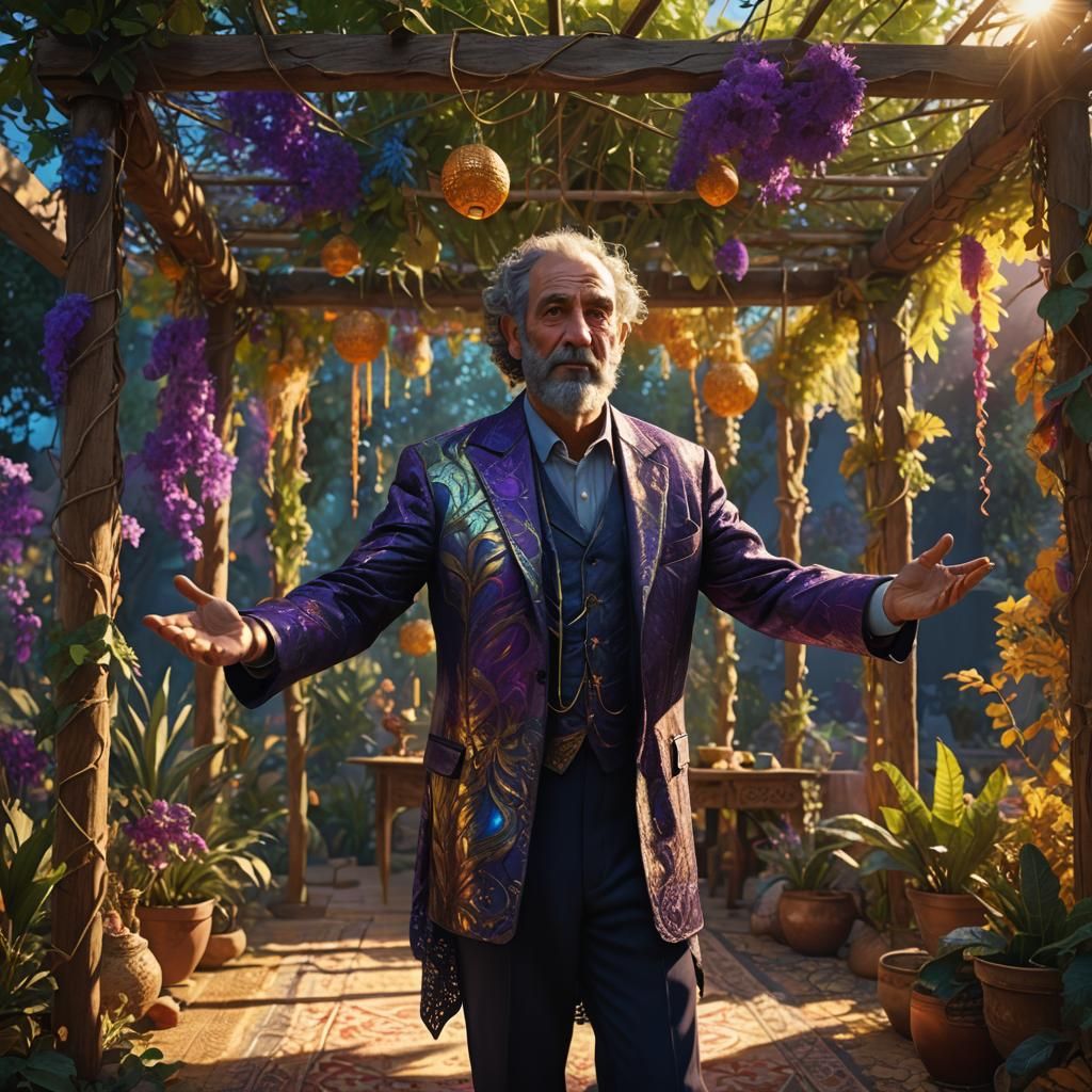 Mystical Sukkah Scene with Four Species