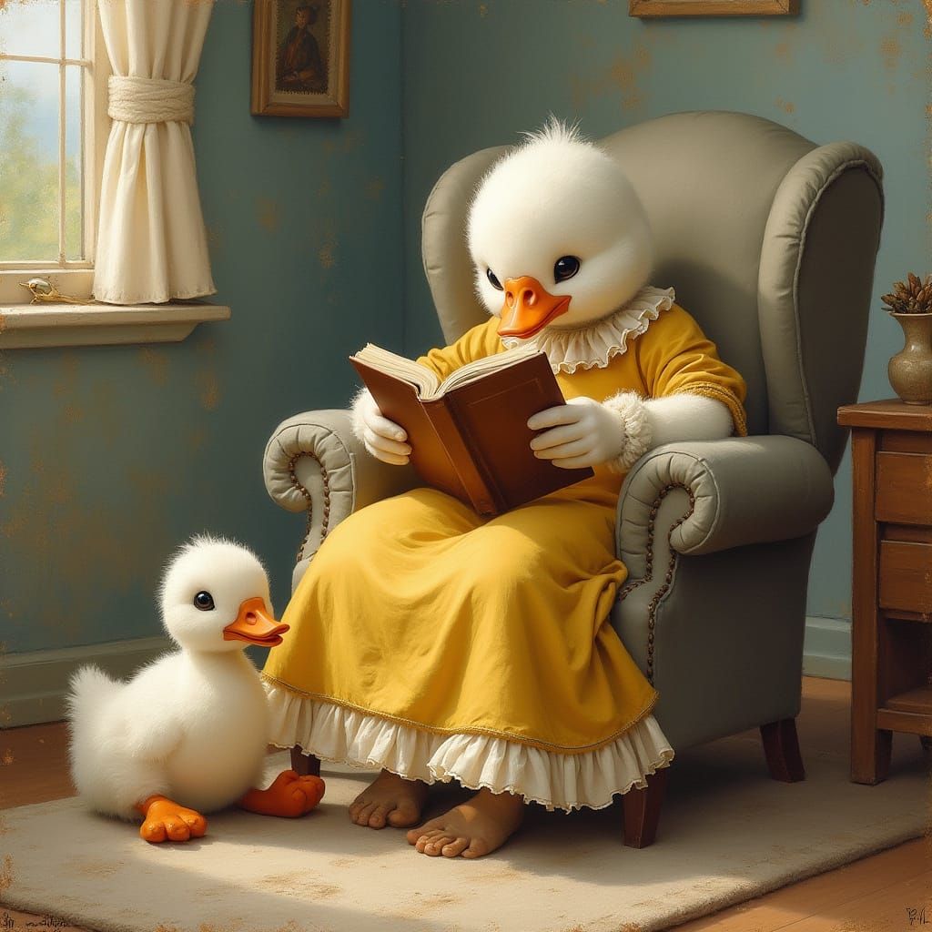 Mother Goose Reading to Goslings