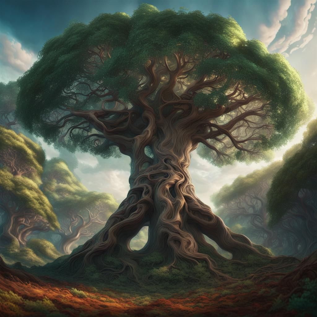 Mystical Tree of Life in a Dreamlike Forest