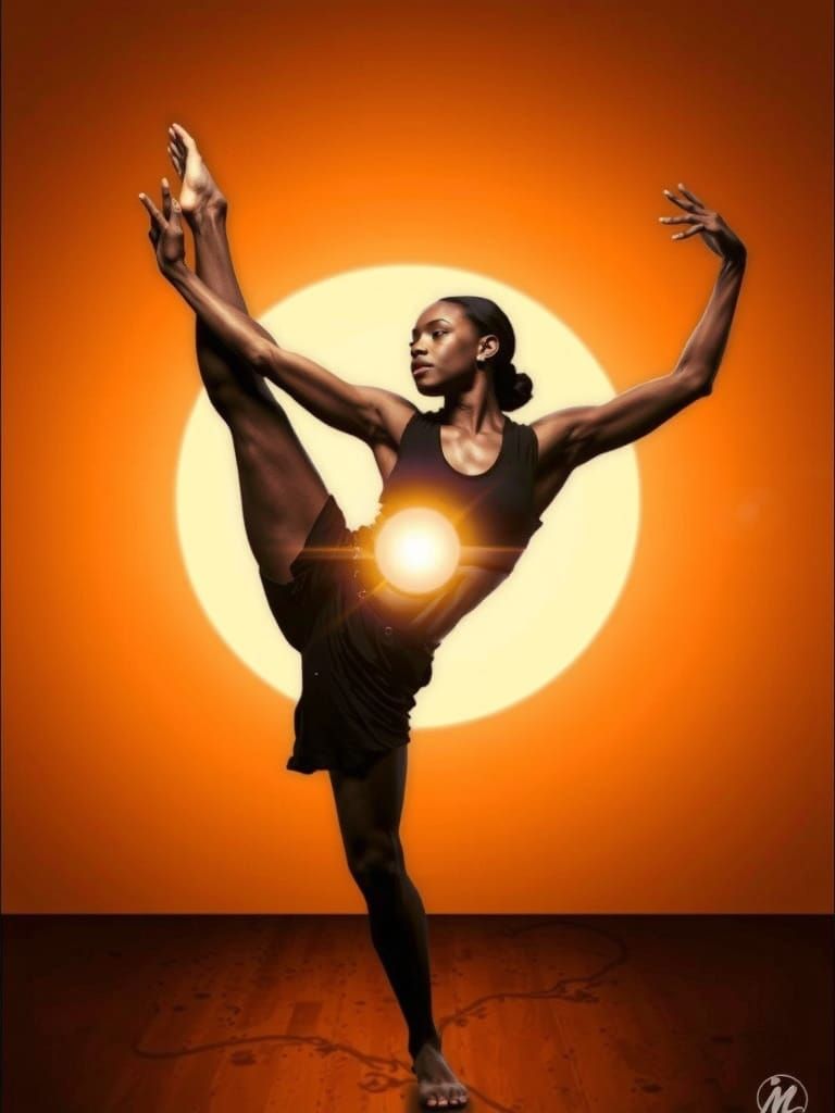 Dynamic African-American Dancer Portrait with Orange Gradien...