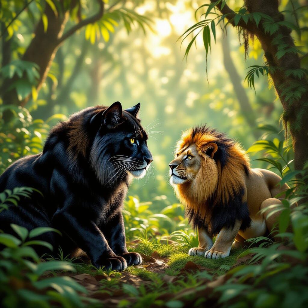 Black Smilodon in Prehistoric Jungle, Photorealistic Renderi...