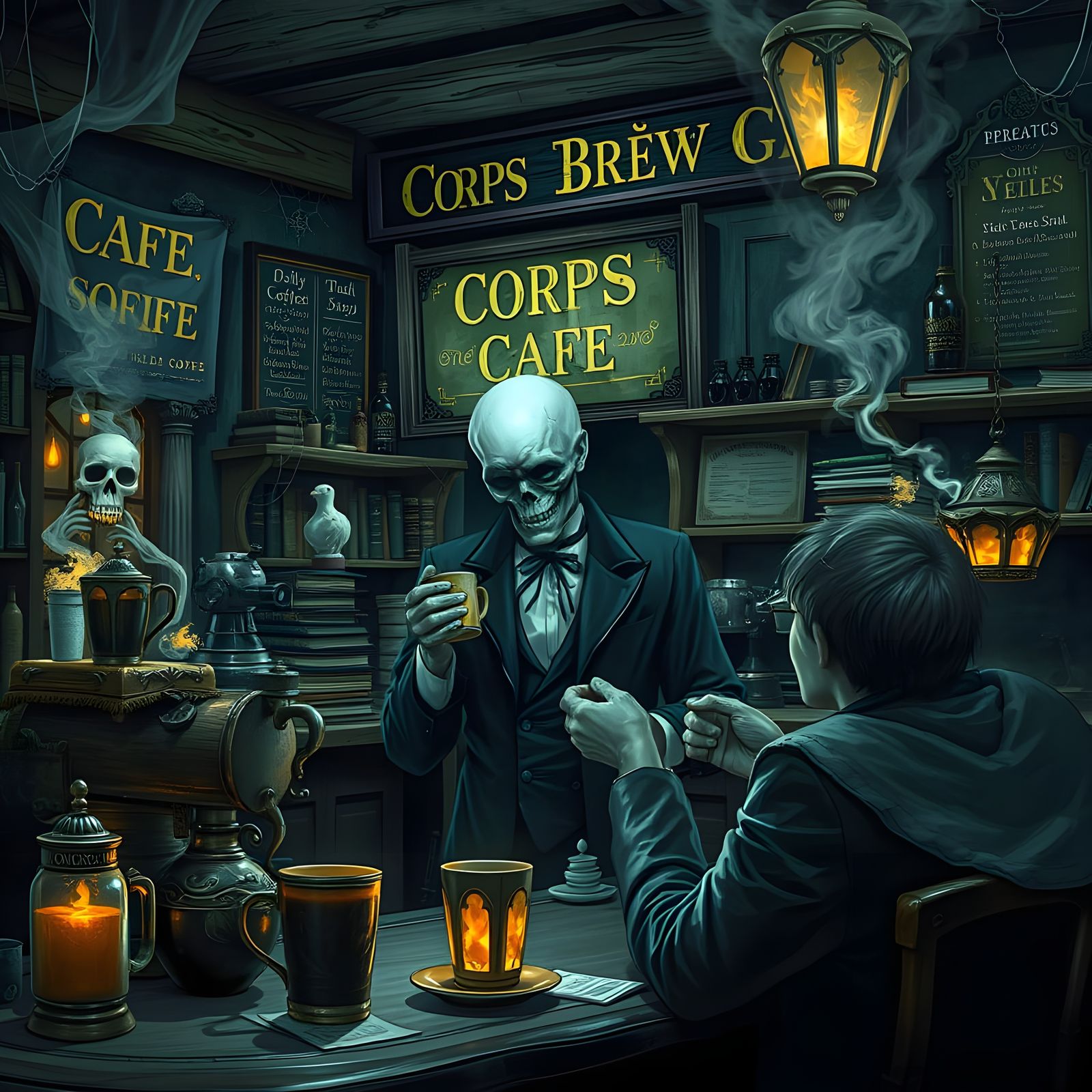 Corps Brew Cafe: Spectral Barista in Gothic Haunting