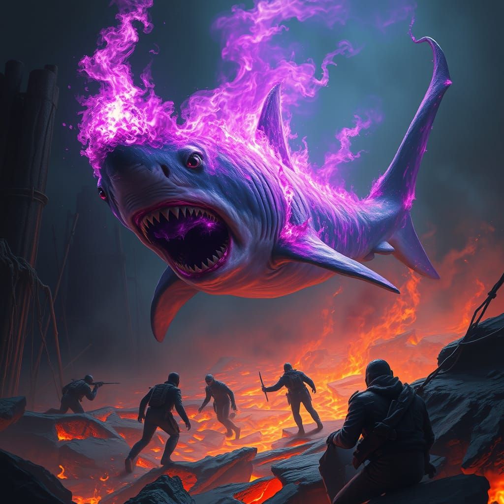 Fiery Purple Shark in Lava Pit