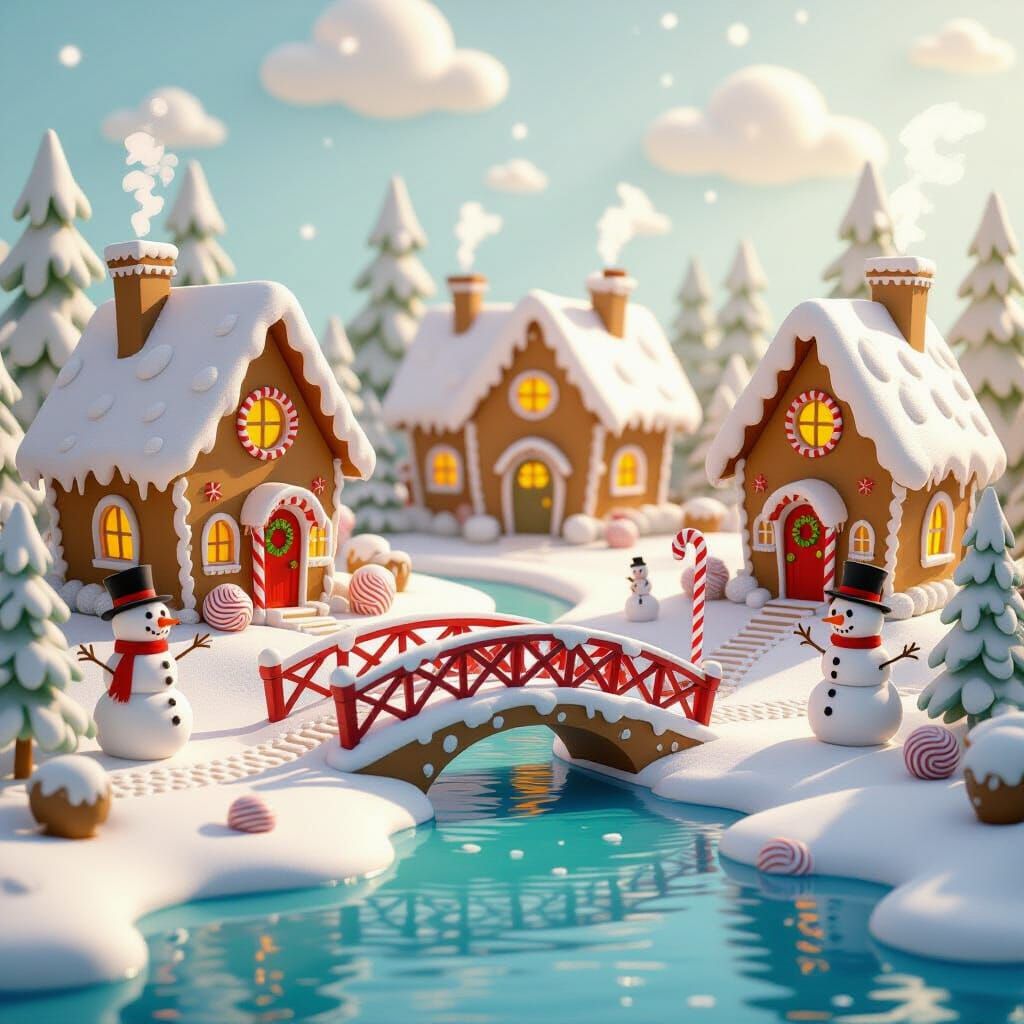 Whimsical Gingerbread Village in Pixar 3D Style