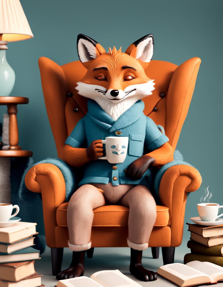 Relaxed Fox Reading, in Claymation Style