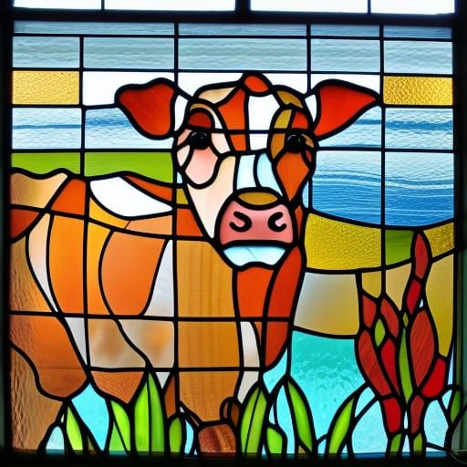 Hyperrealistic Stained Glass Cow Image