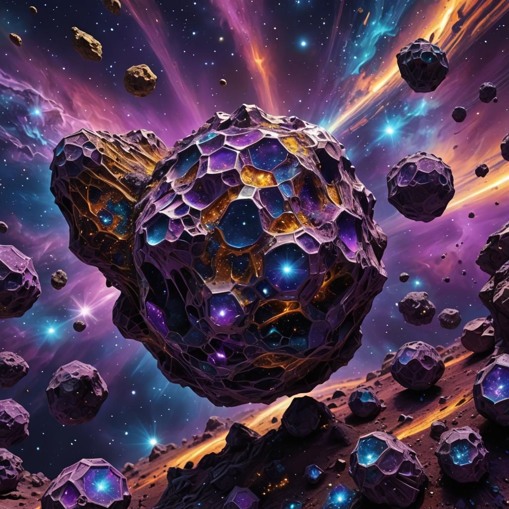 Mandelbulb Asteroid Hurtles Through Space in Mixed Media