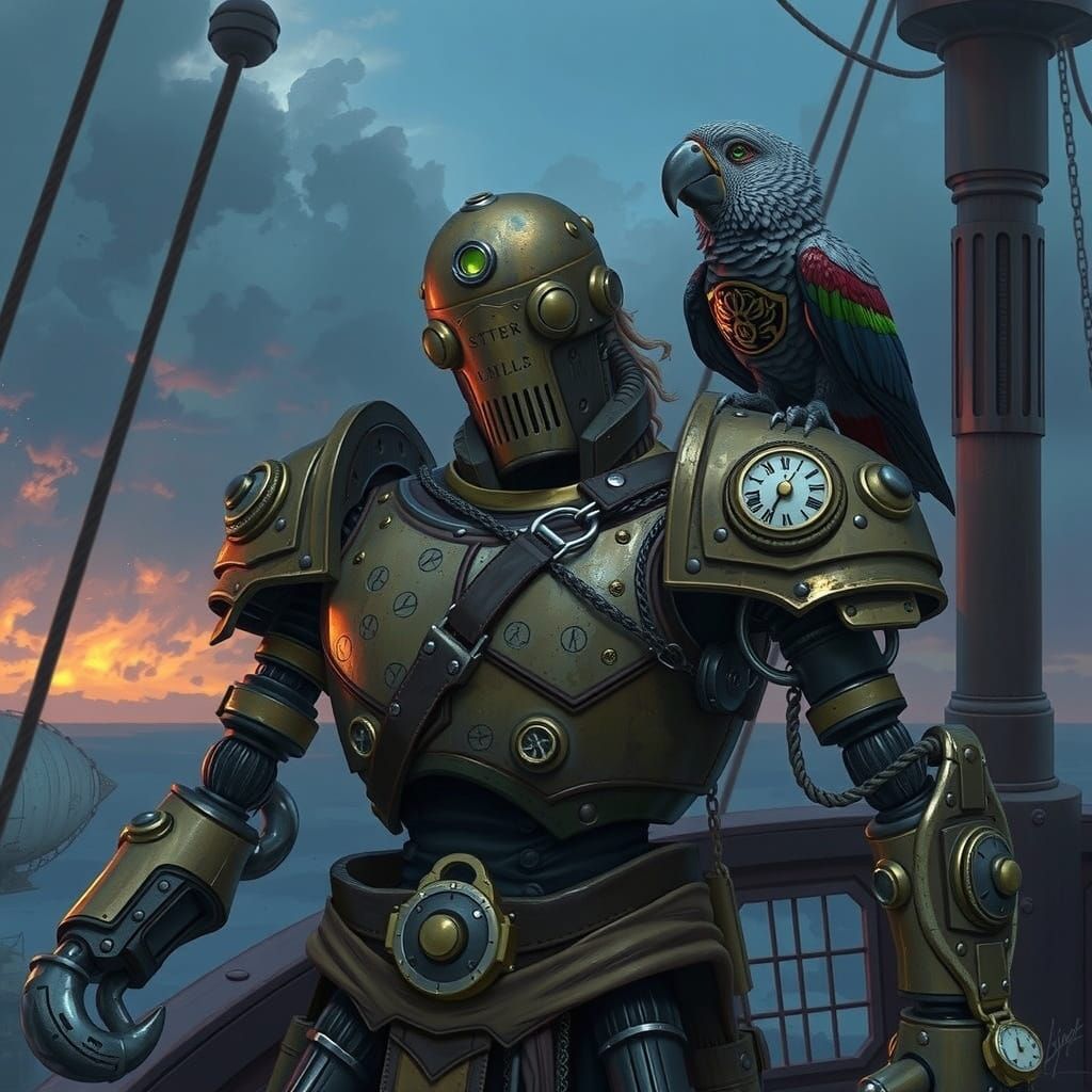 Steampunk Warforged Pirate on Airship Deck