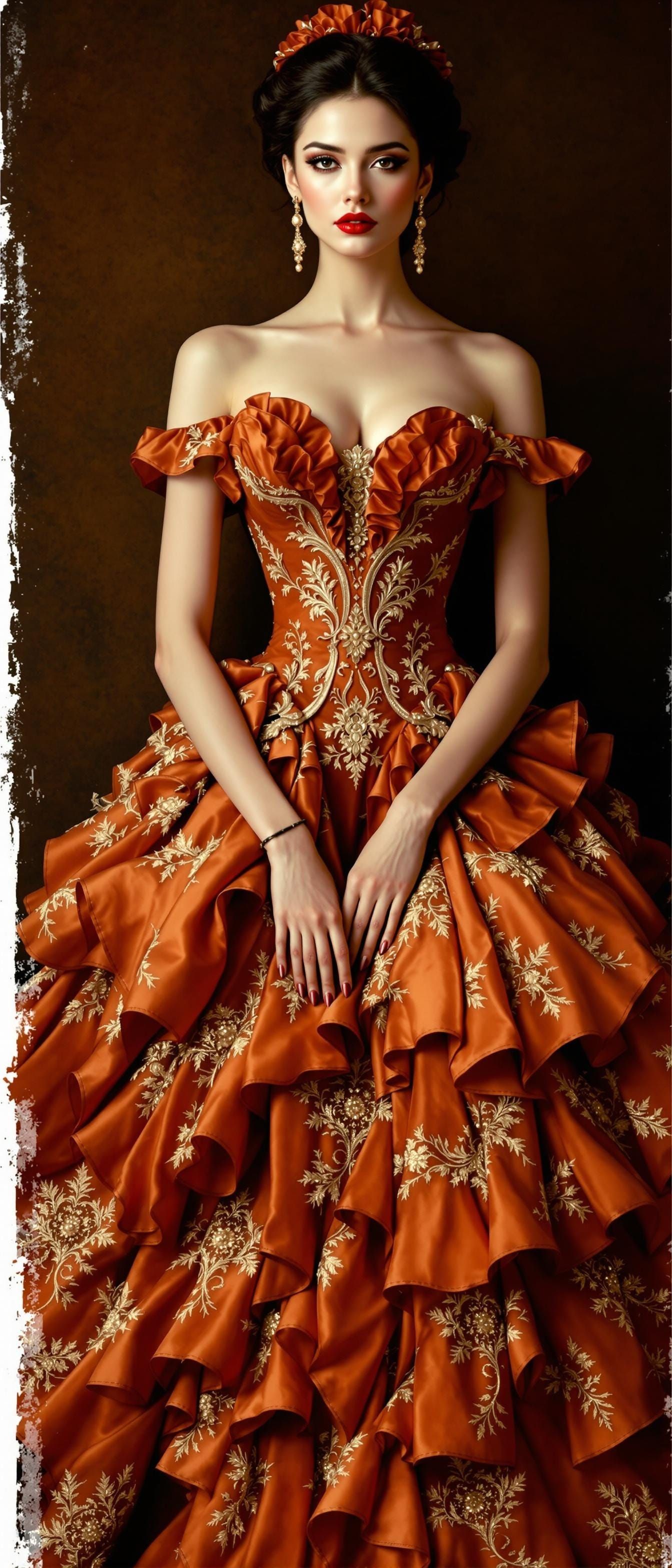 Vintage Film Photograph of Woman in Orange Gown