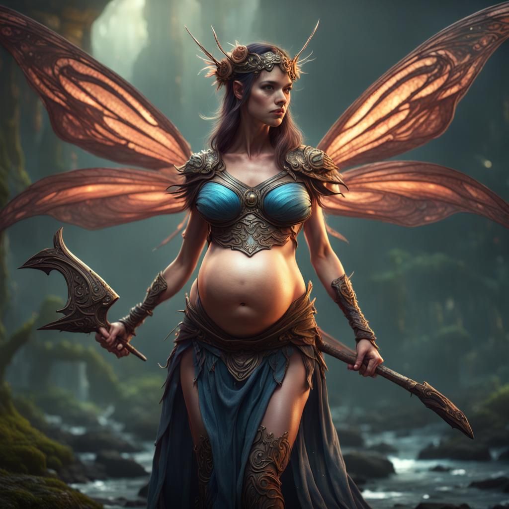Pregnant Fairy Warrior in Detailed Fantasy Art