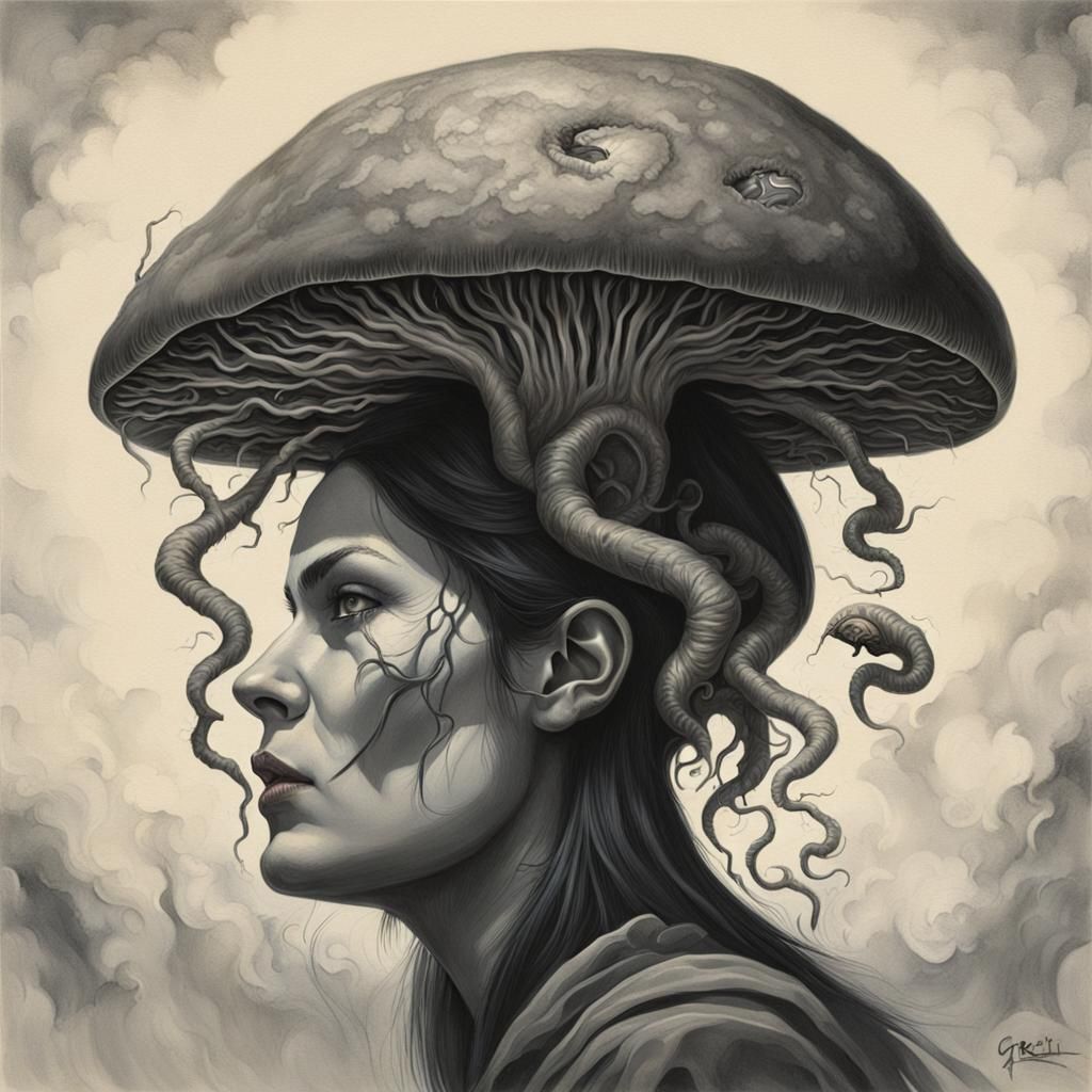 Sinister Parasitic Mushroom Growth on Woman