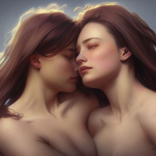 Detailed Portrait of Two Women Hugging