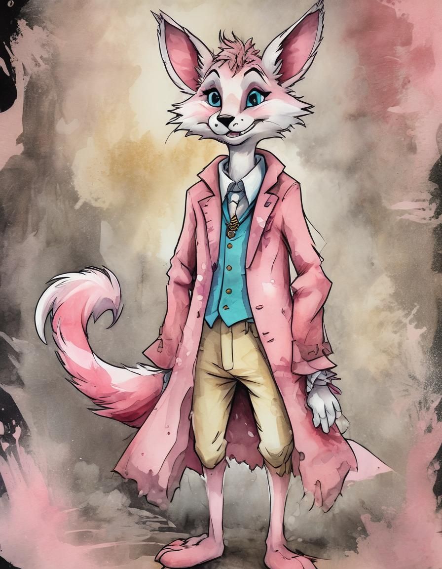 Pink Fox in Frilly Dress, Don Bluth Style