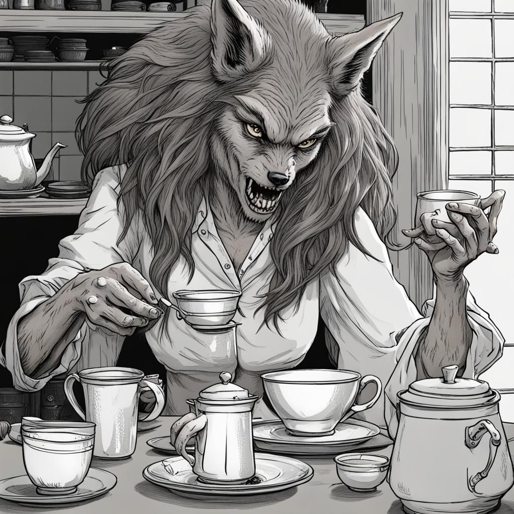 Polite Female Werewolf Serving Tea