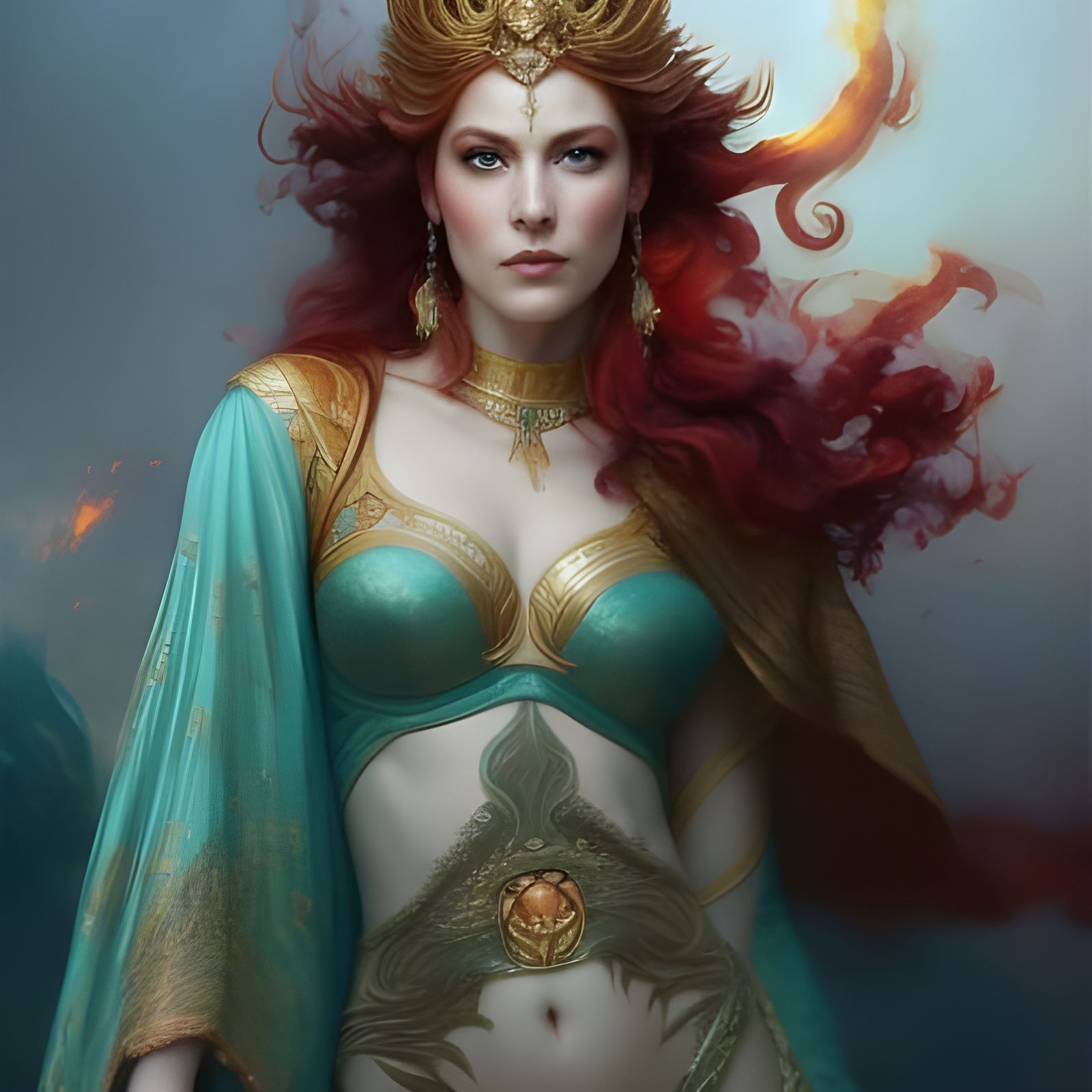 Gorgeous Ginger Goddess Portrait in Hyperrealistic Style