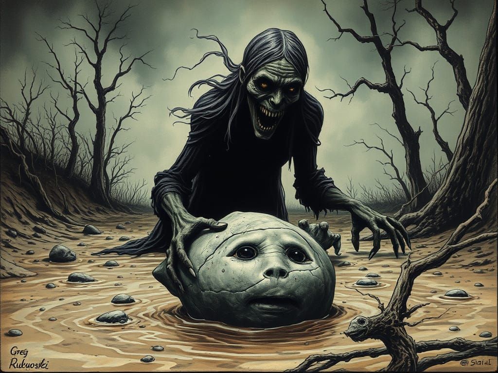 Sinister Eyes Lurking in Mud, Horror Illustration