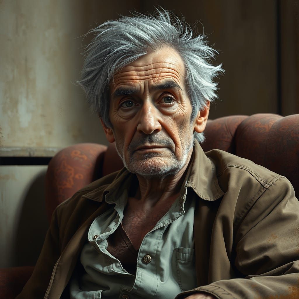 Old Man Portrait in Mixed Artistic Styles