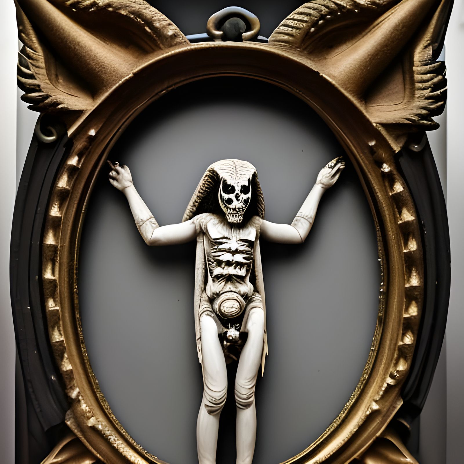 Antique Gothic Frame with Satanic Bone Carvings