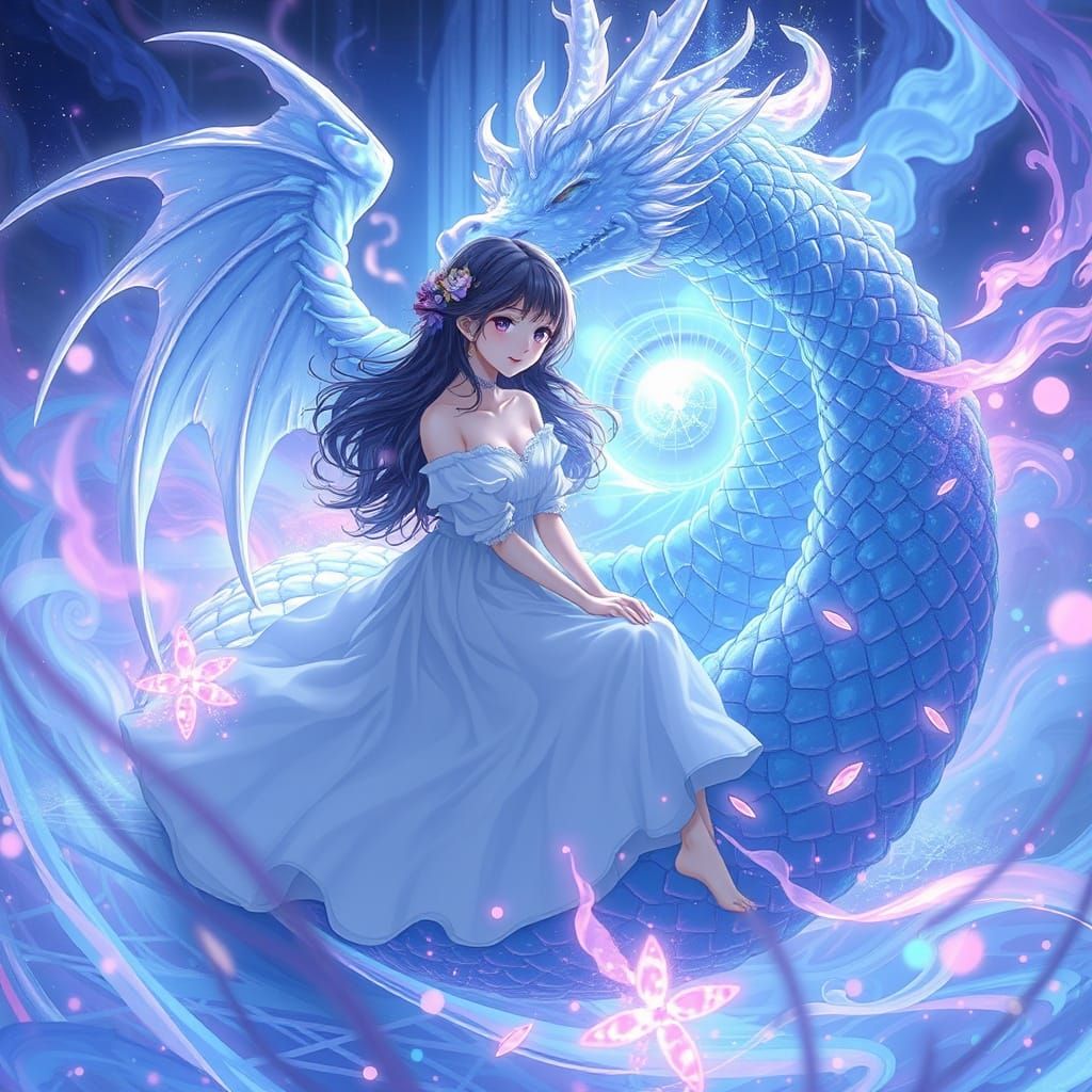 Anime Girl in Ethereal Water Dragon Soul