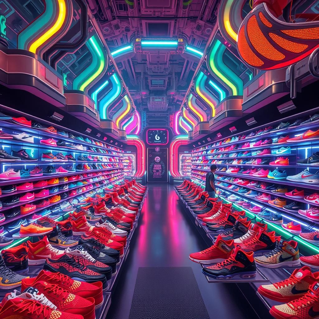 Futuristic Online Sneaker Store in Neon Landscape