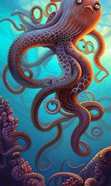 Underwater Octopus in Comic Book Art Style