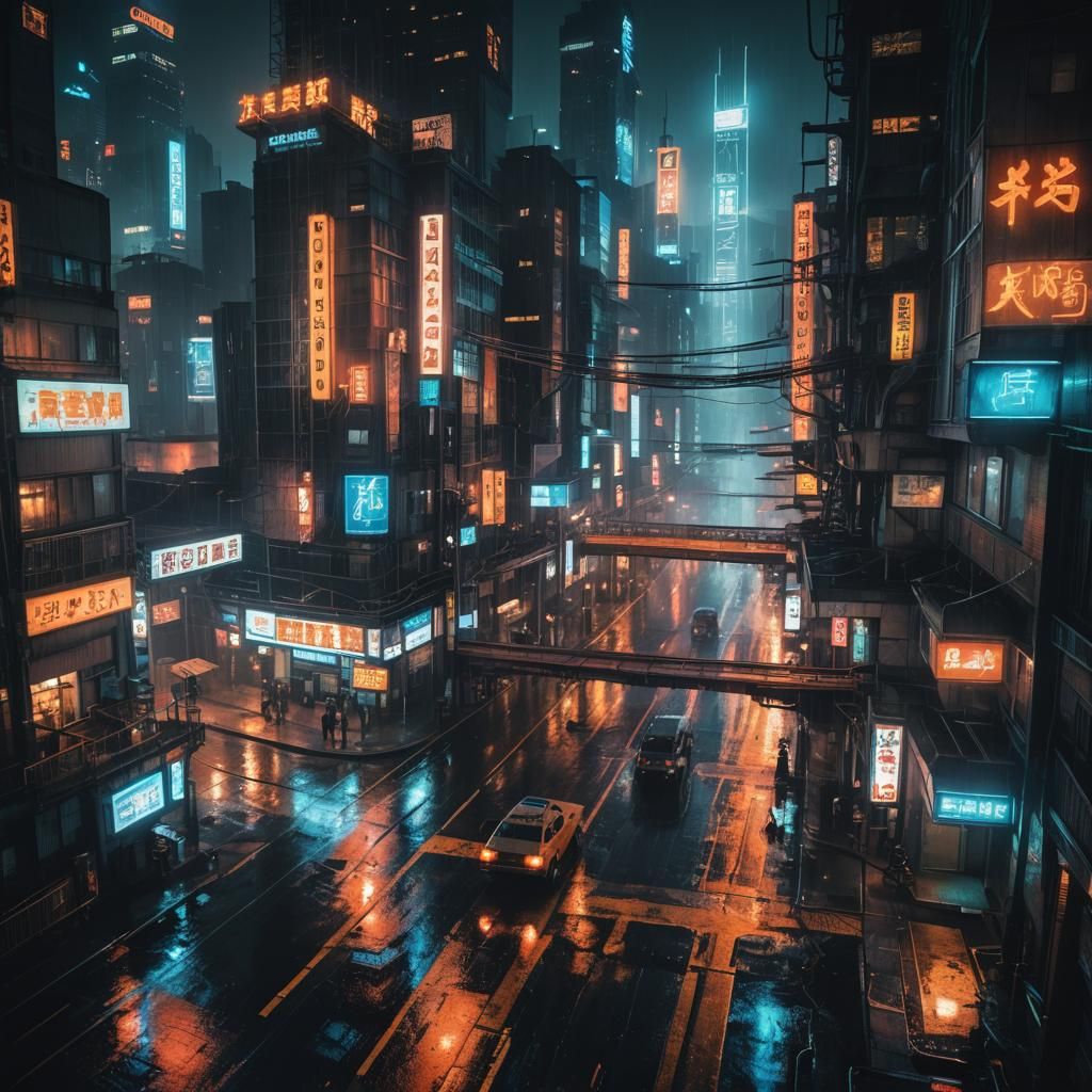Neon Cyberpunk Cityscape at Night