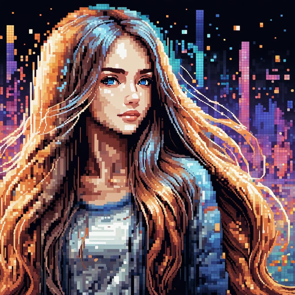 Detailed Pixel Art of a Beautiful Woman