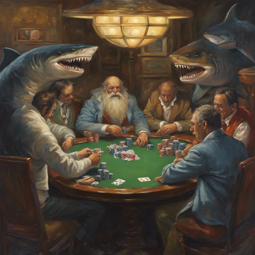 Fish People Play Poker: Oil Painting Style