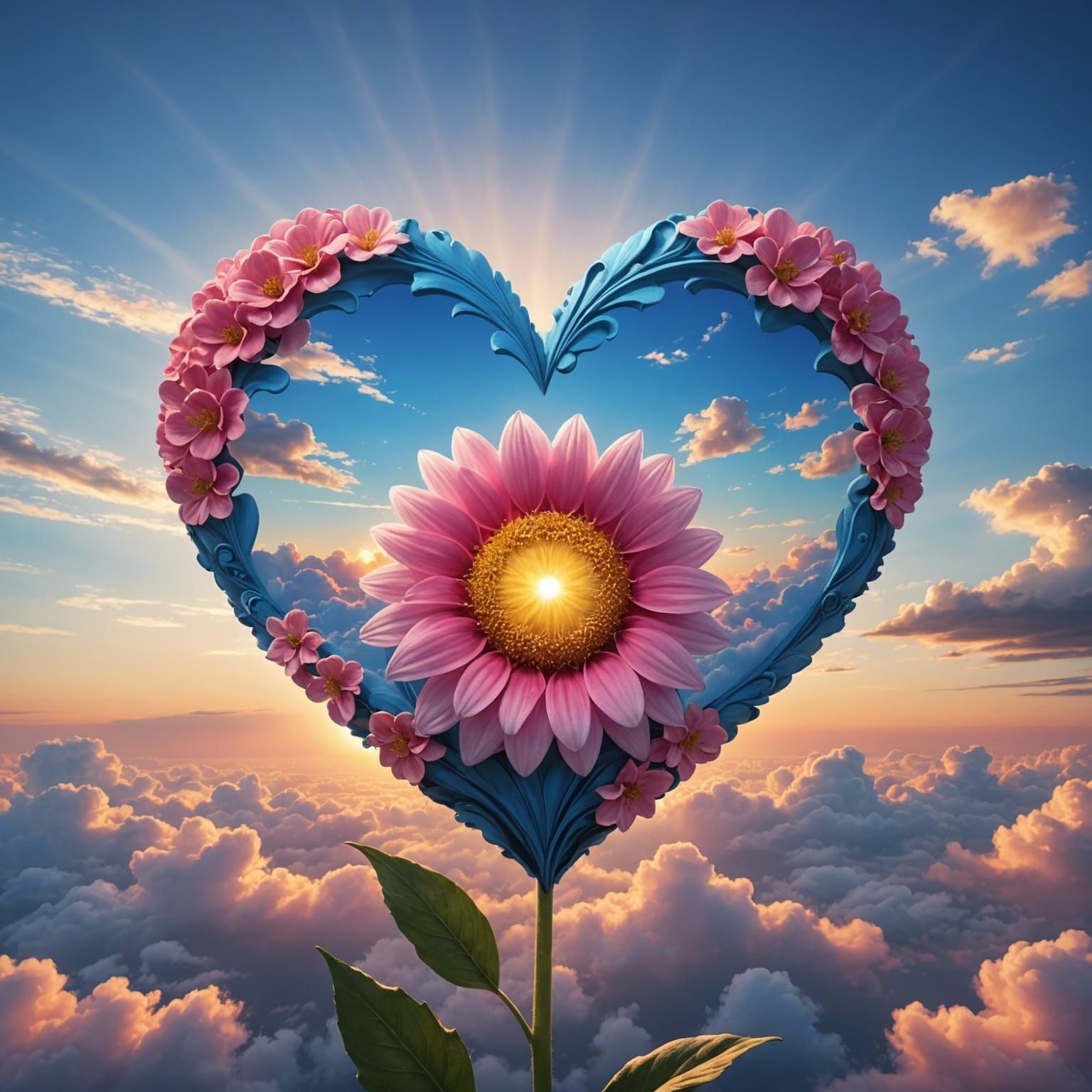 Pink and Blue Heart Flower at Dawn