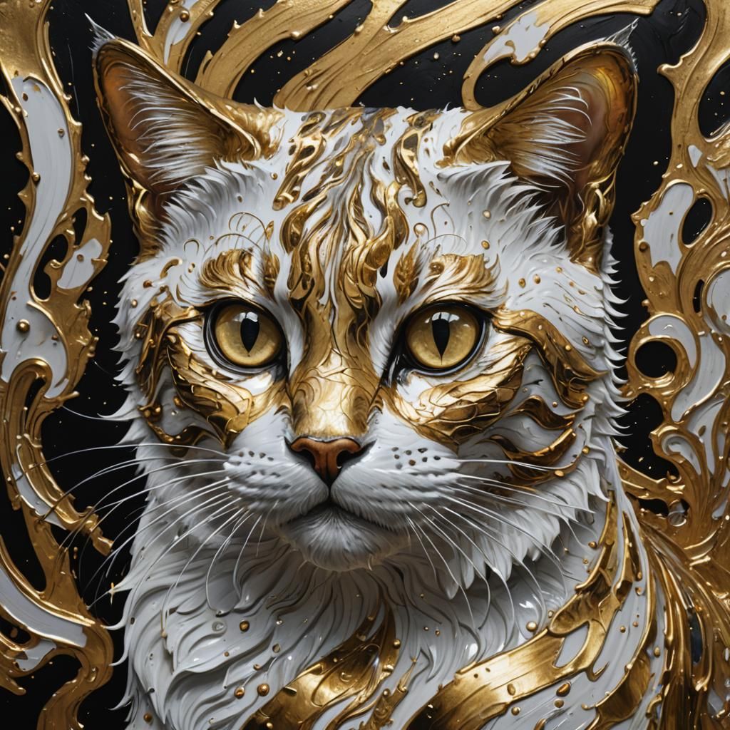 Anthro Cat Portrait with Golden Organic Structures