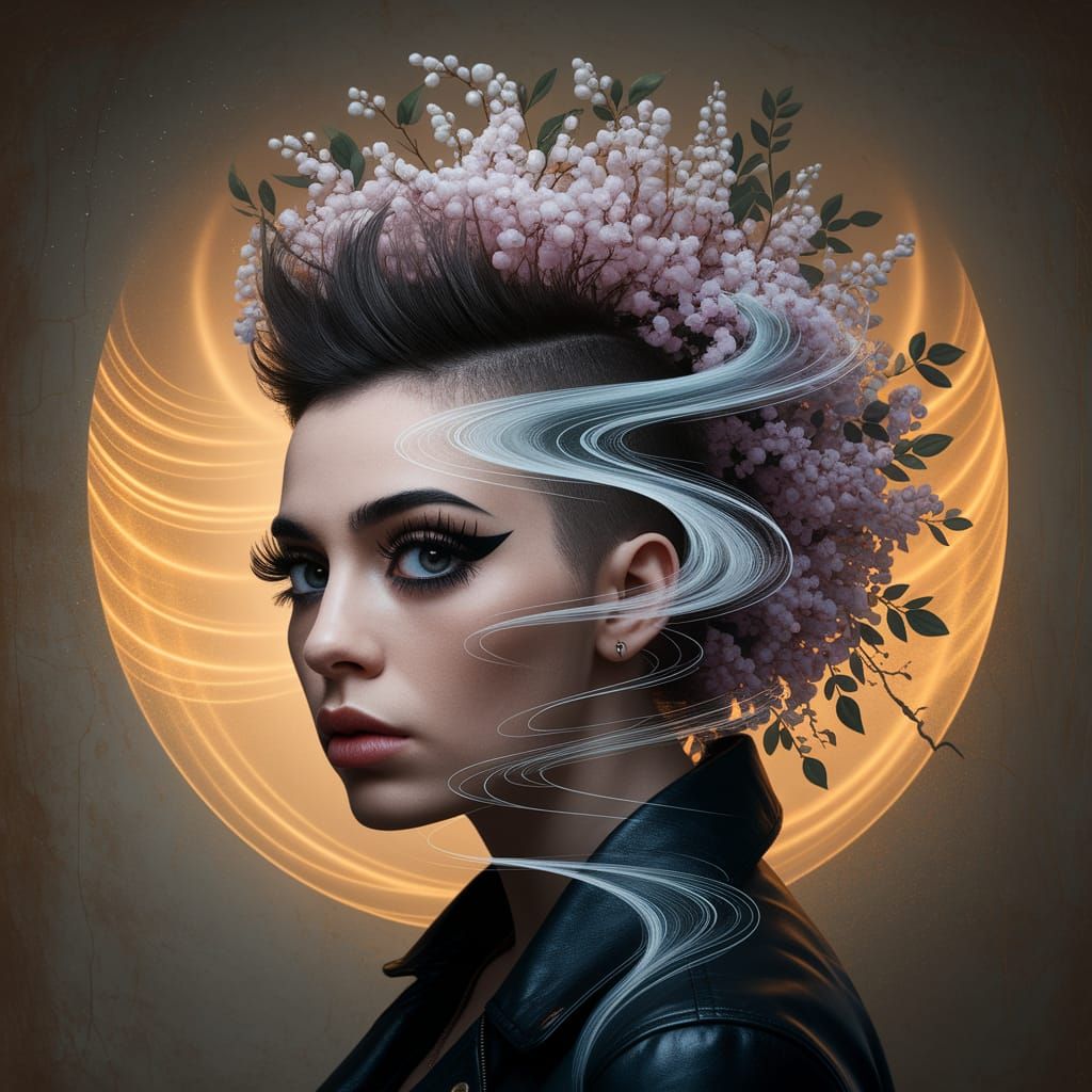 Punk Model Portrait in Surreal Mixed Media Style