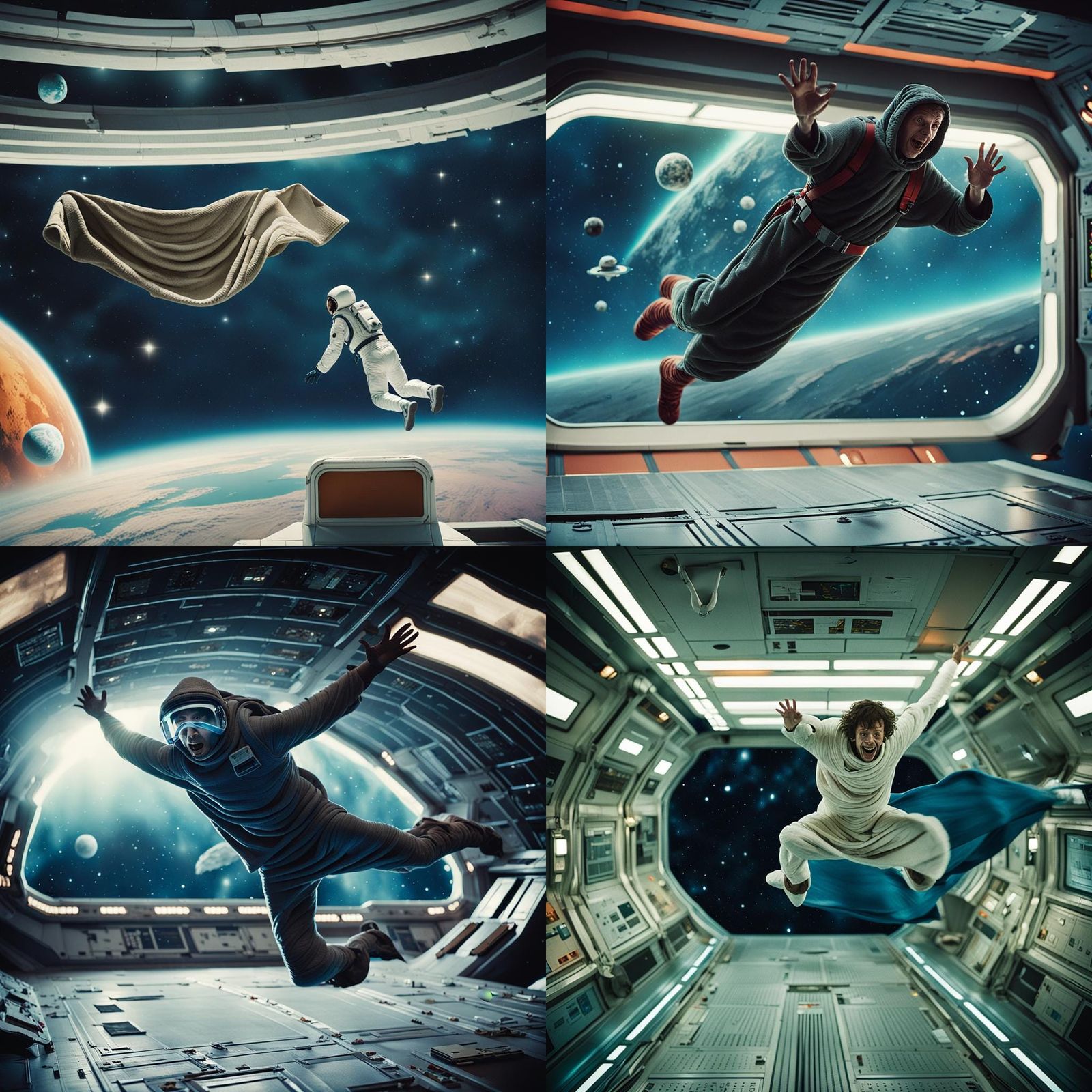 Hitchhiker Leaping onto Spaceship with Towel