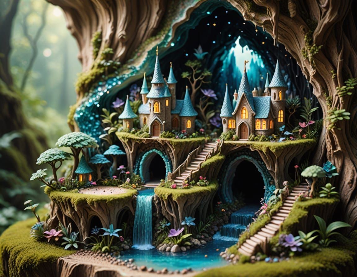 Fairy Kingdom Inside Ombre Geode, Tilt Shift Photorealism