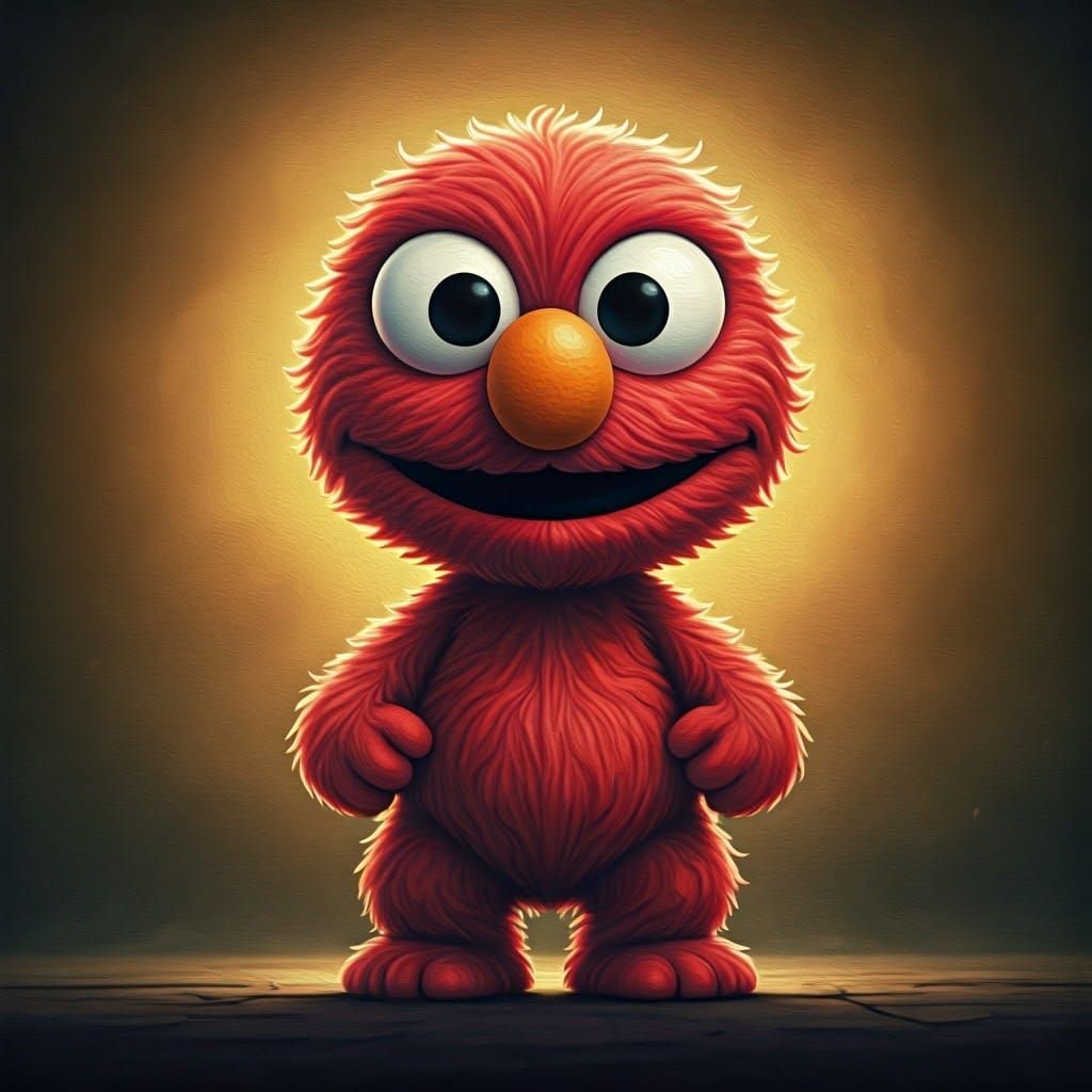 Elmo-Red Hulk Chibi in Oil Painting