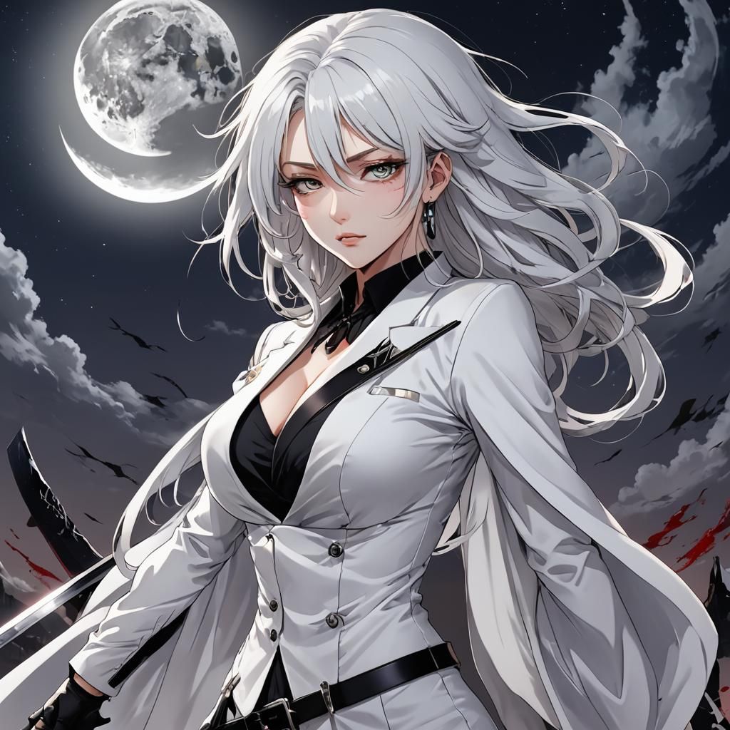 Ethereal Anime Woman with Katana in Bleach Art Style